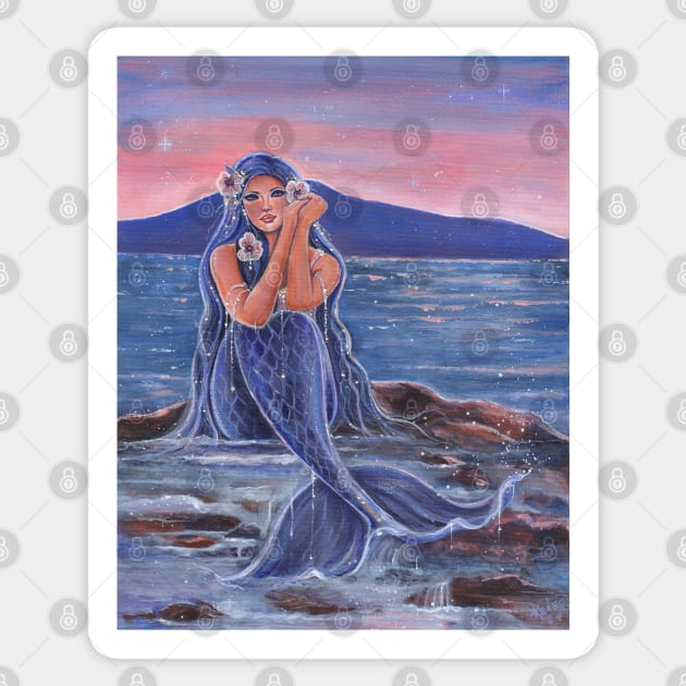 Daydreamer mermaid ocean sunset art by Renee Lavoie Sticker by ReneeLLavoie